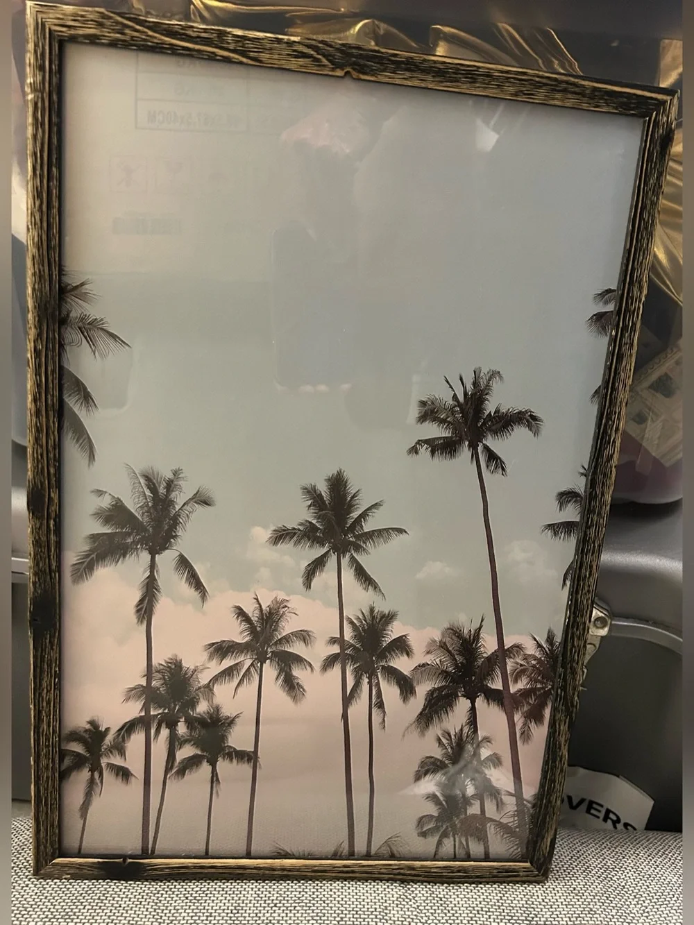 Framed Palm Tree Wall Art - Blue and Pink Tropical Print 12”W x 18”H